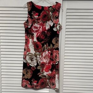 Floral Sleeveless sheath Dress - Red, Black, Brown floral design Size 12